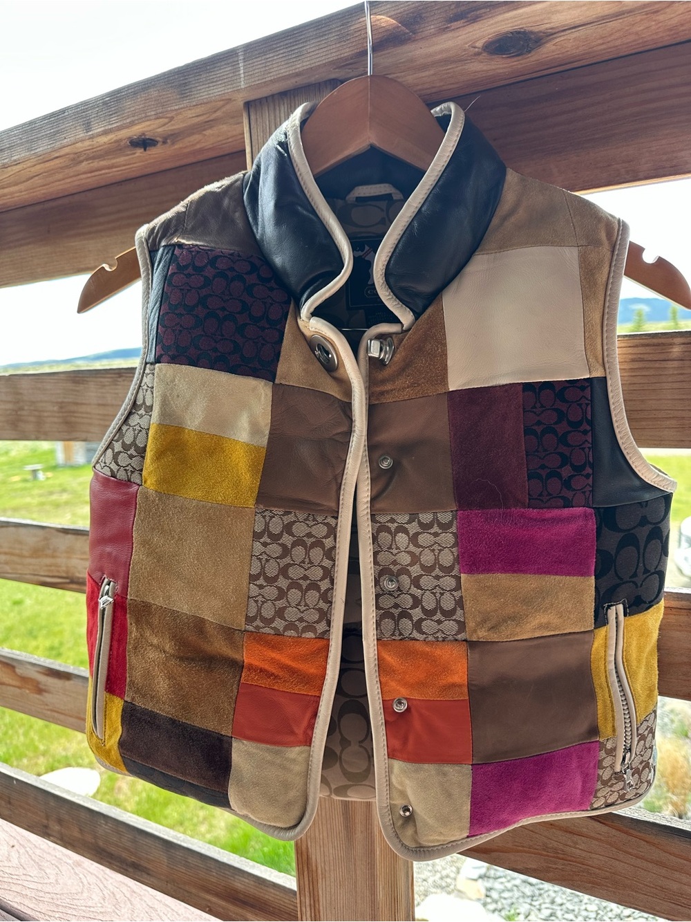Coach Kids Logo Patch Jacket in Brown and Cream
